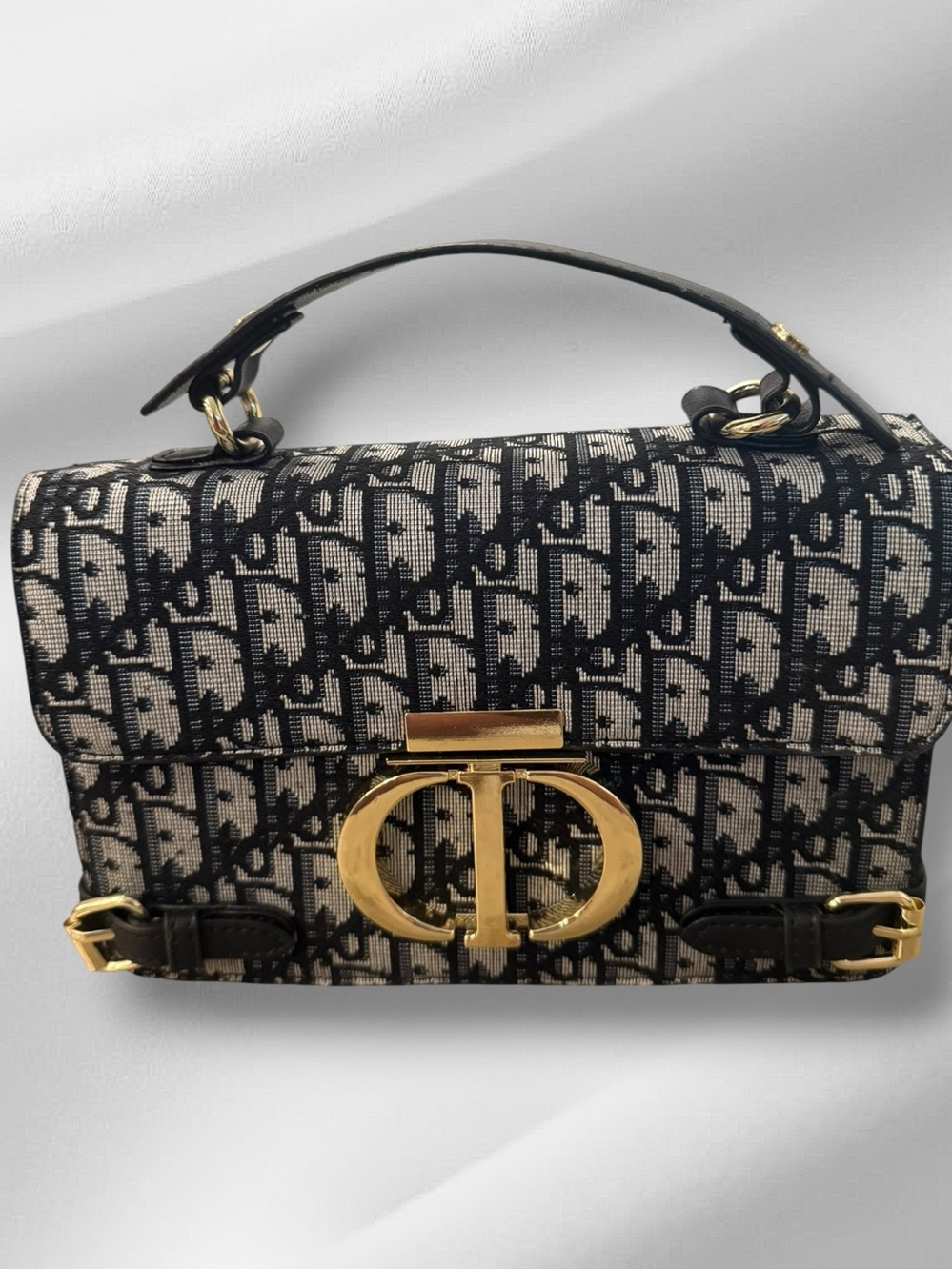 NWOT Source Unknown Black and Beige Monogram Satchel with Gold Hardware